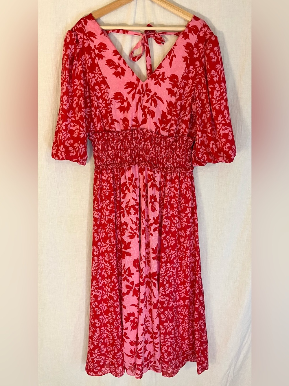 Taylor Red and Pink Floral Maxi Dress with Smocked Waist - Picture 2 of 4